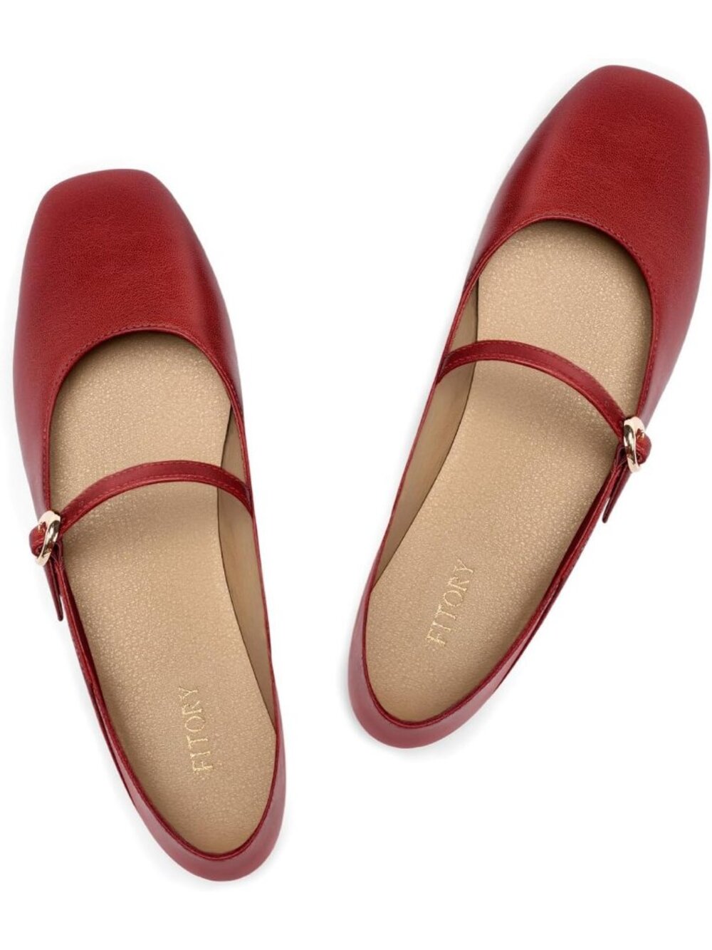 Women's Red Mary Jane Non Slip Work Ballet Flats Square Closed Toe Dress Shoes